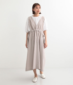 リネンサイドリボンワンピース(ナチュラル-ONESIZE)