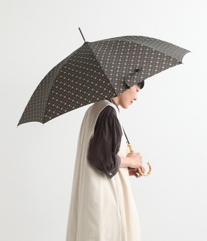 バンブーハンドル長傘　レトロフラワー(ブラウン-ONESIZE)