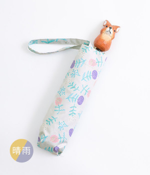 木彫り動物の晴雨兼用折りたたみ傘(ウサギ×フラワーライトグレー-ONESIZE)