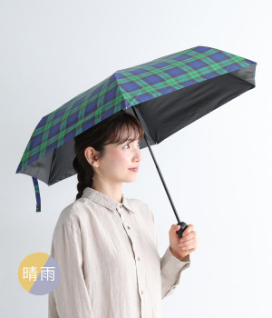 木彫り動物の晴雨兼用折りたたみ傘(ネコ×ブラックウォッチ-ONESIZE)