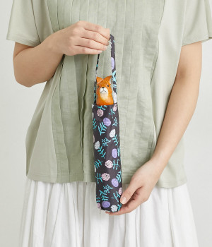 アニマル　UVカット木彫り動物の折りたたみ傘　うさぎ(フラワー/ブラック-ONESIZE)