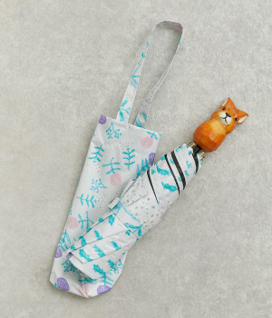 アニマル　UVカット木彫り動物の折りたたみ傘　うさぎ(フラワー/ライトグレー-ONESIZE)