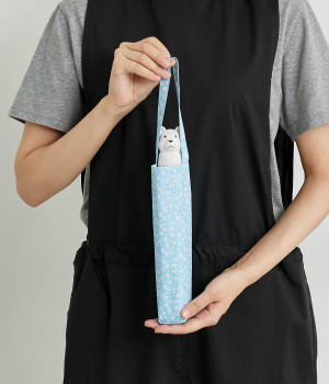 アニマル　UVカット木彫り動物の折りたたみ傘　しろくま(ブロイングフラワー/スカイブルー-ONESIZE)