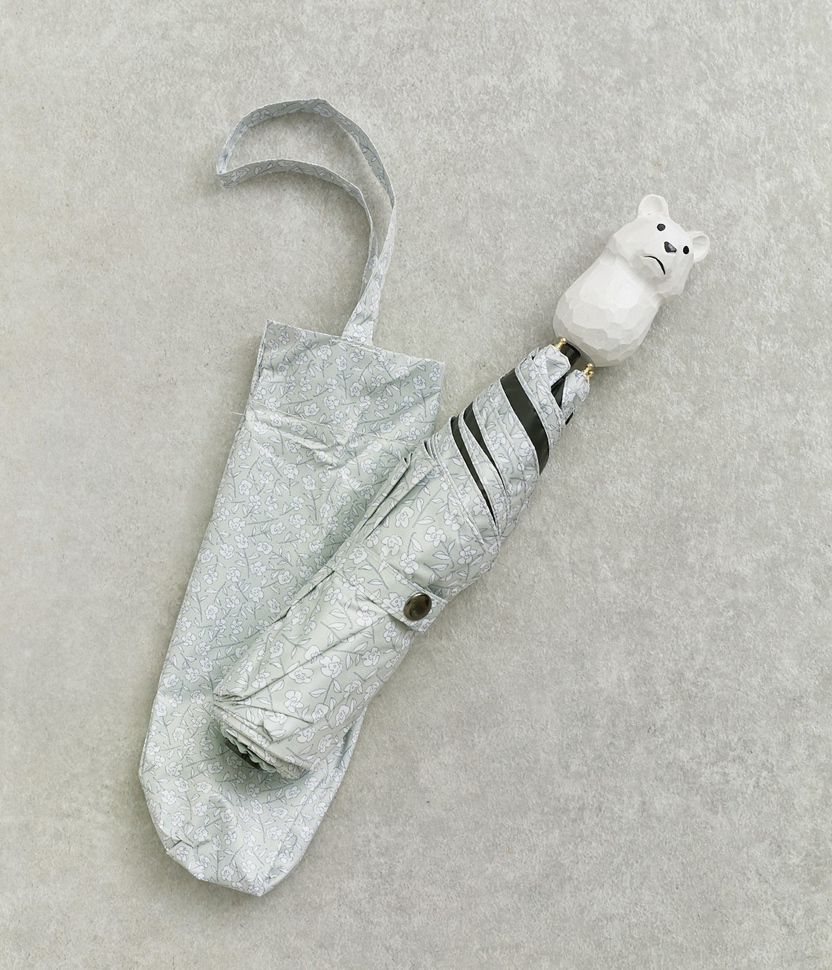 アニマル　UVカット木彫り動物の折りたたみ傘　しろくま(ブロイングフラワー/ライトグレー-ONESIZE)