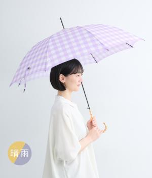 ソティ　竹のジャンプ長傘　ブロックチェック(パープル-F)