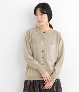 キュウシンリブカラフル釦カーディガン(ベージュ-ONESIZE)