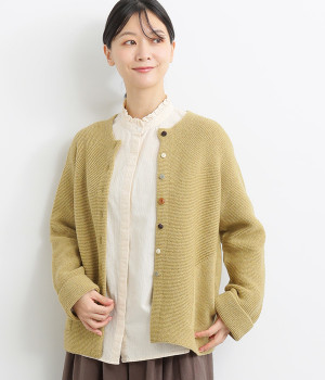 リシェスガーダー配色釦カーディガン(イエロー-ONESIZE)