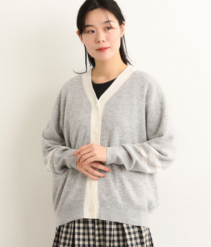 TRINITYメリノウール天竺ライン入りカーディガン(グレー-ONESIZE)