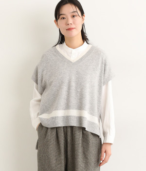 TRINITYメリノウール天竺ライン入りベスト(グレー-ONESIZE)