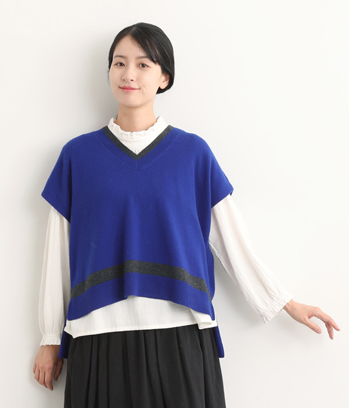 TRINITYメリノウール天竺ライン入りベスト(ブルー-ONESIZE)