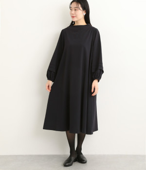 ギャバストレッチタックスリーブワンピース(ネイビー-L)