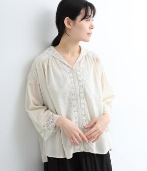 インドアンティークレースカラー羽織ブラウス(グリーン-38)