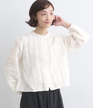 インドアンティークレース ピンタックブラウス(オフ-38)