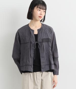 インドコットンボイル パッチワーク刺繍ブラウス(チャコール-38)