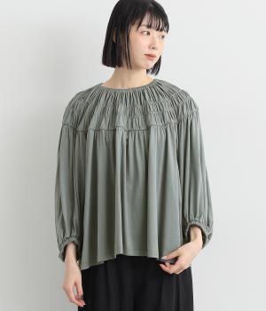 ジャージスモッキングブラウス(ブルーグレー-38)