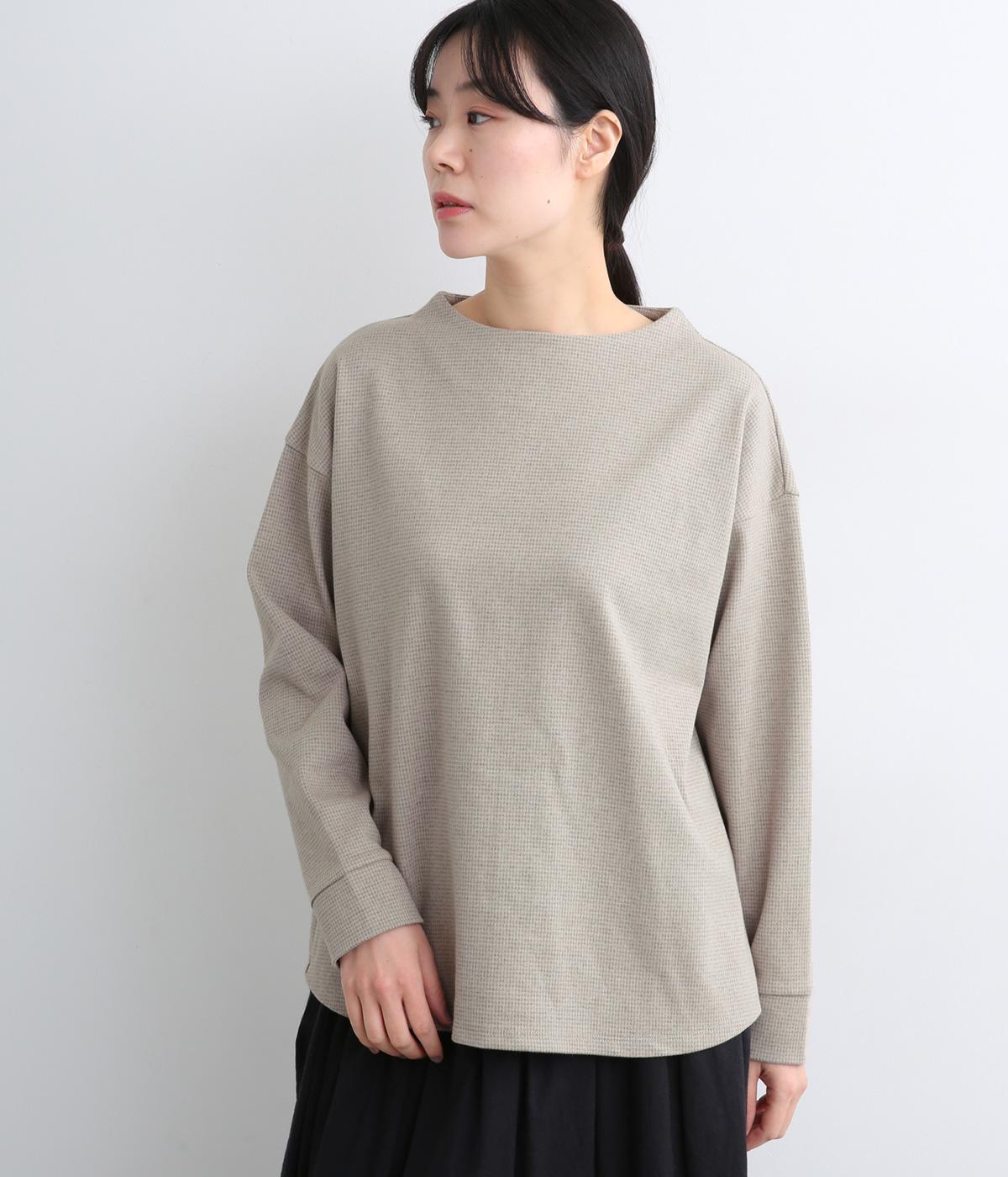 ポンチハイネックプルオーバー(杢ベージュ×杢グレー千鳥-F)