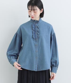 4.8ozデニムフリルブラウス