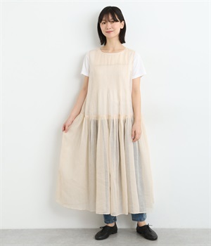 インドチェックワンピース(ベージュ-ONESIZE)