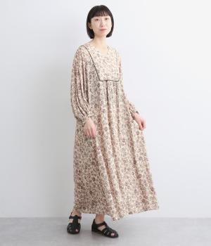 デヴォープリントヨーク切替えAラインワンピース(オフ×パープル-38)