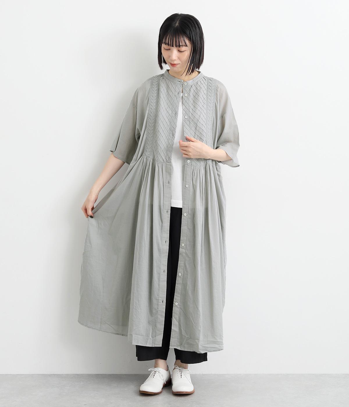 インドコットンボイル バイアスピンタックワンピース(アイスグレー-38)