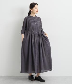 インドコットンボイル バイアスピンタックワンピース(チャコール-38)