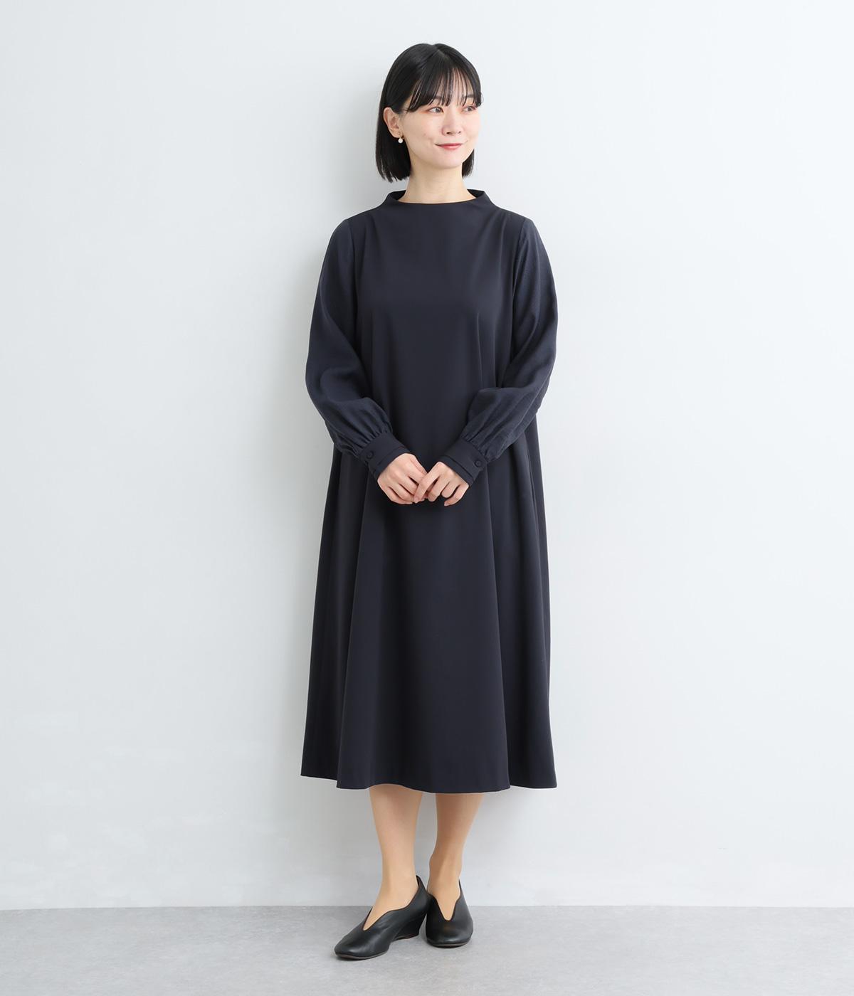 ジャカードスリーブワンピース(ネイビー-M)