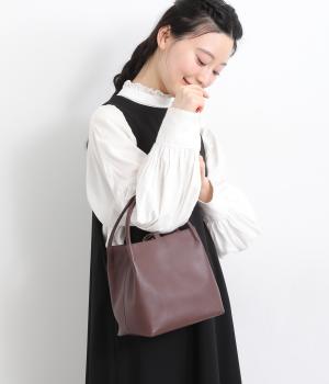 牛革ショルダー付きスクエアバッグ(コゲチャ-F)