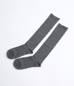 バックフラワードットハイソックス(グレー-F)