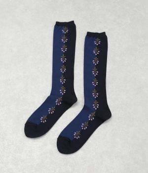 実柄配色ハイソックス(ネイビー-F)