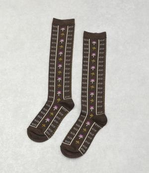 植物柄ハイソックス(ブラウンミックス-F)