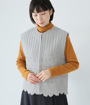 コットン中綿ダブルガーゼ刺繍ベスト(アイスグレー-38)
