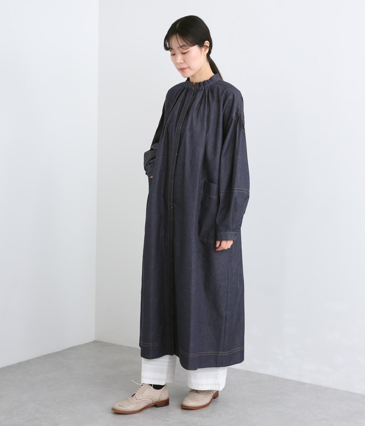 コットンタックカラーデニムワンピース(インディゴ-38)