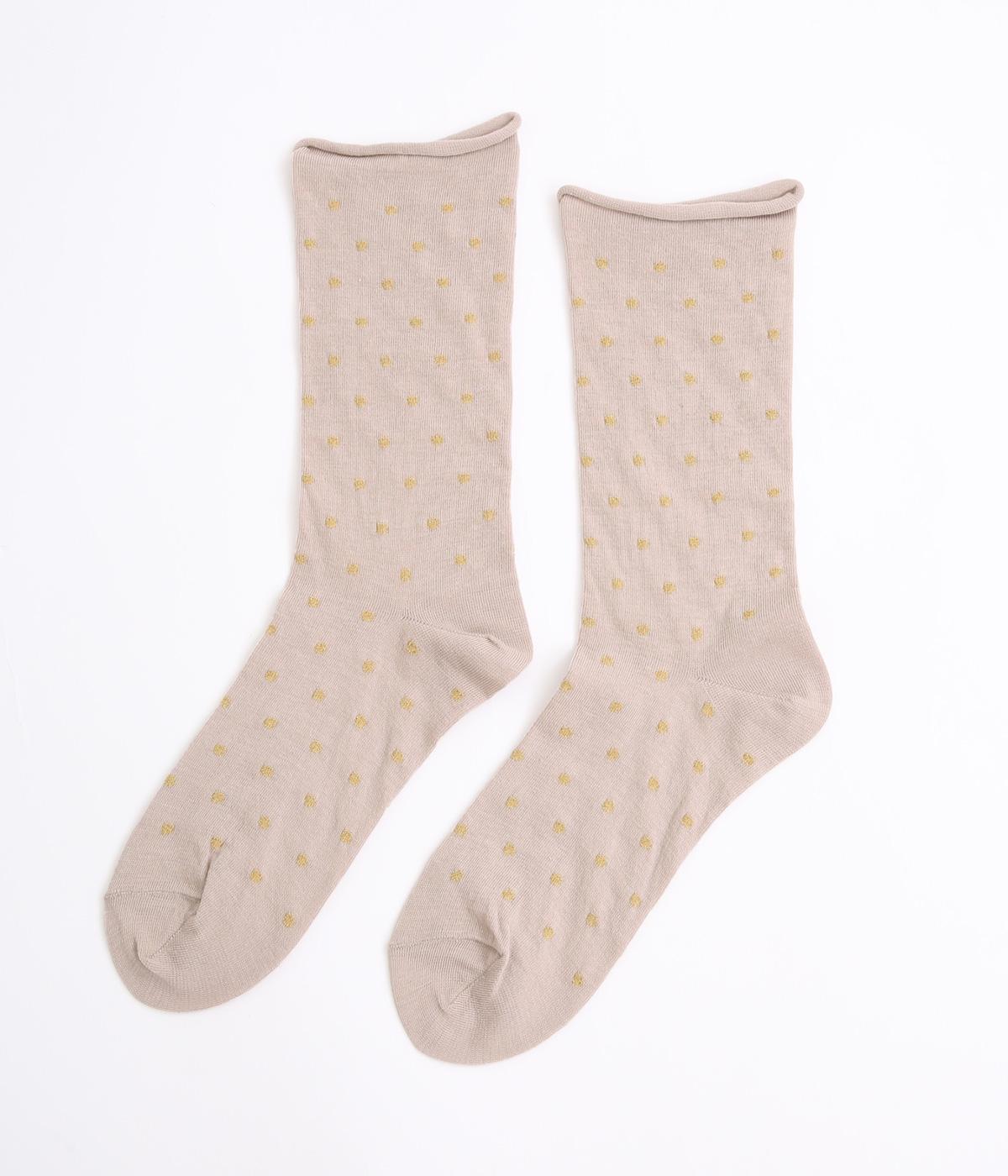 履き口くるっとドットソックス(ピンクベージュ×ゴールドラメ-F)