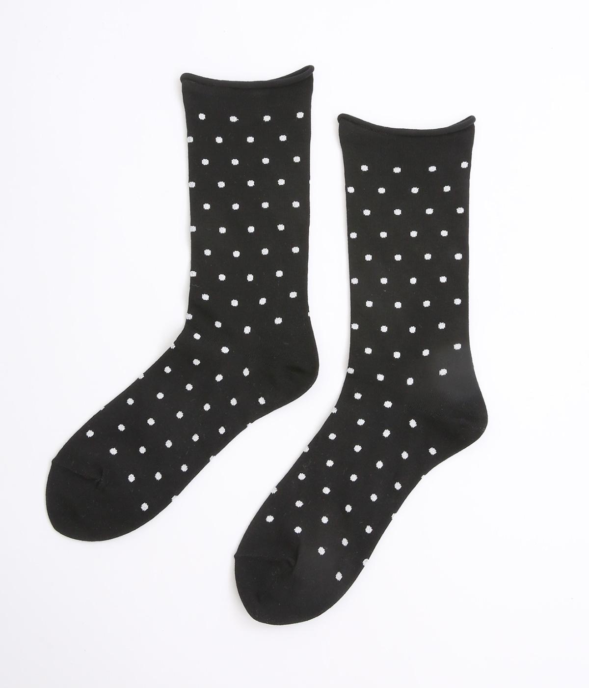 履き口くるっとドットソックス(ブラック×シルバーラメ-F)