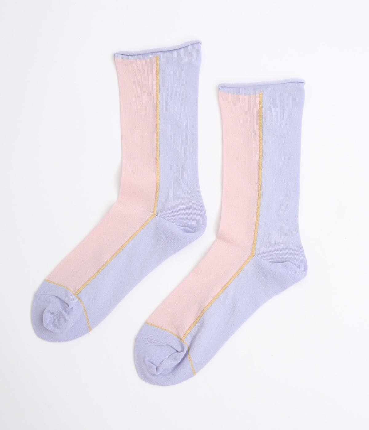 ラメライン入り配色ソックス(ピンク×ラベンダー-F)