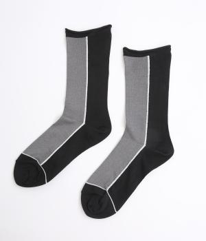 ラメライン入り配色ソックス(グレー×ブラック-F)