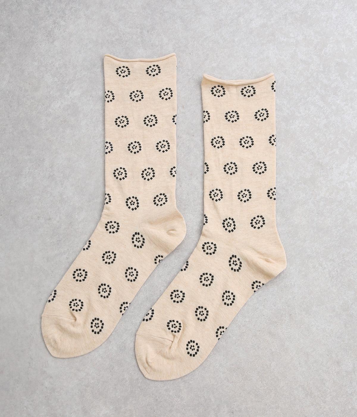 ドットサークル柄くるっとソックス(オートミール×ブラック-F)