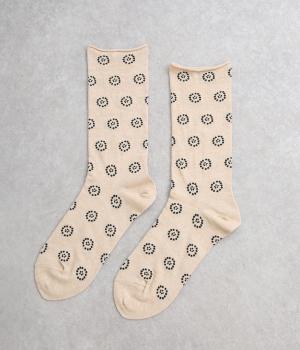 ドットサークル柄くるっとソックス(オートミール×ブラック-F)