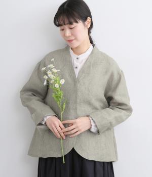 リネングレンチェックジャケット(グレー系-38)