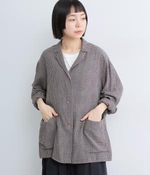 シャーリングシャツジャケット(ライトグレー系ギンガム-38)
