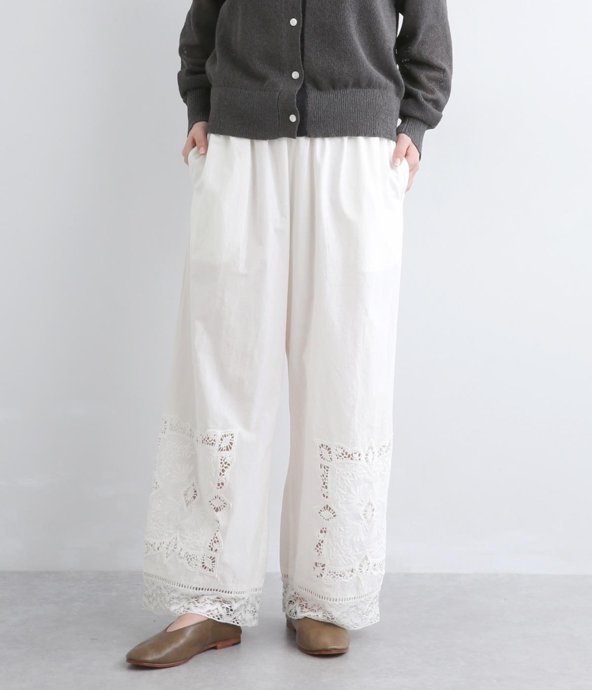 コットンポプリン刺繍パンツ(オフホワイト-38)