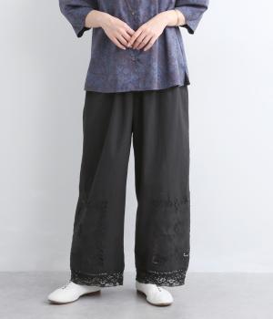 コットンポプリン刺繍パンツ(ブラック-38)