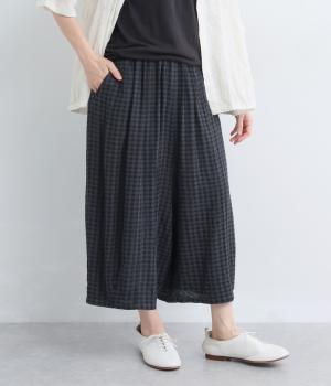 シャーリングクロップドサルエルパンツ