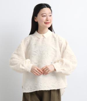 フラワージャカード襟付きブラウス