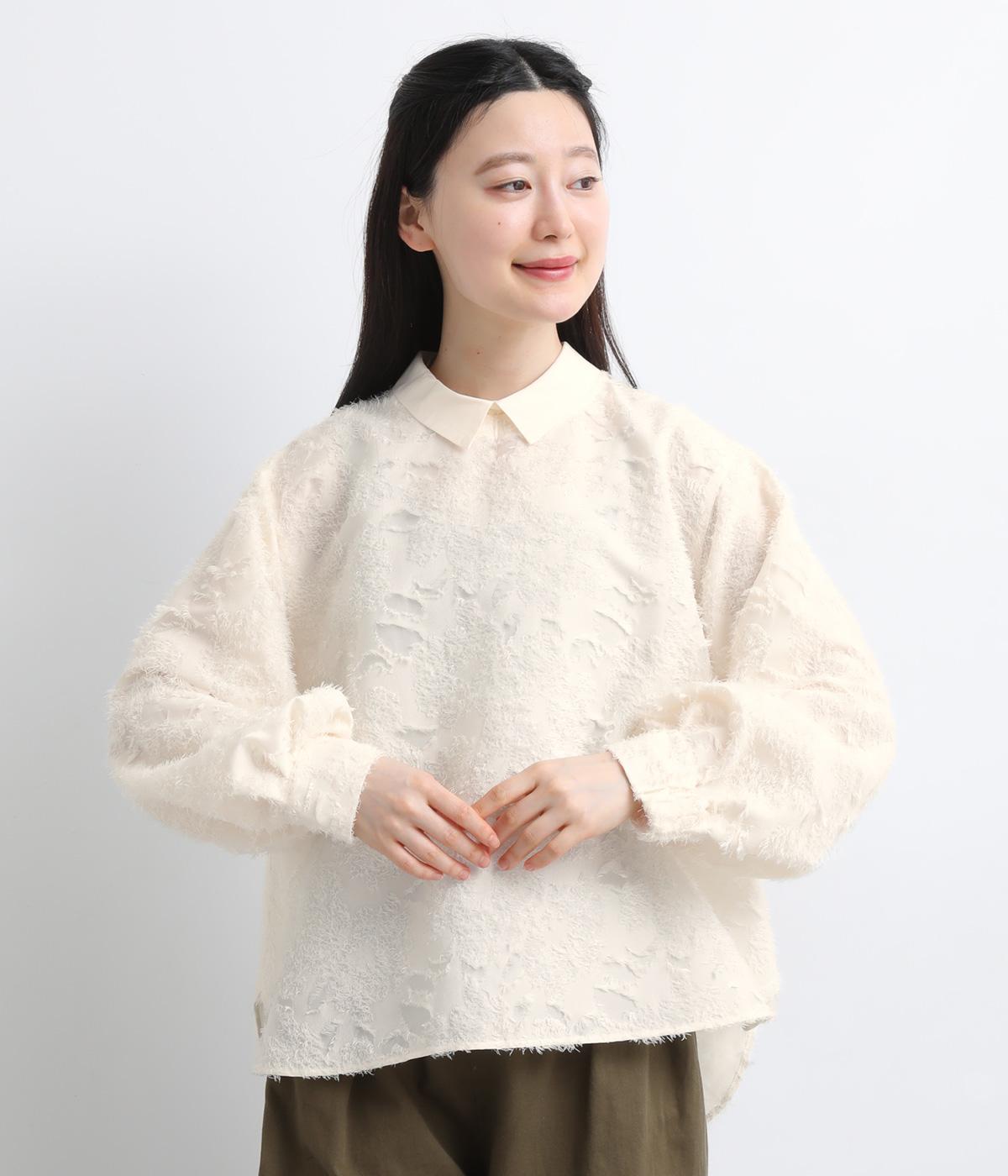 フラワージャカード襟付きブラウス(オフ-38)