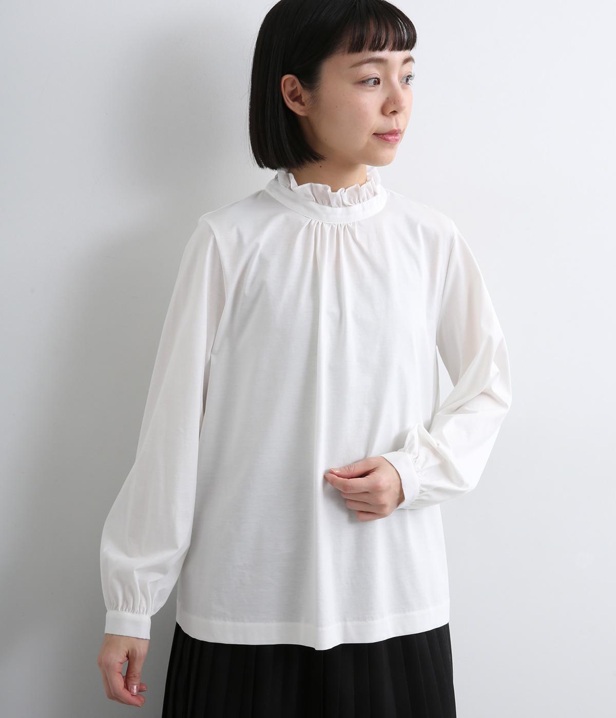 クールローレル天竺×コットンローン　フリルカラーブラウス(オフ-F)