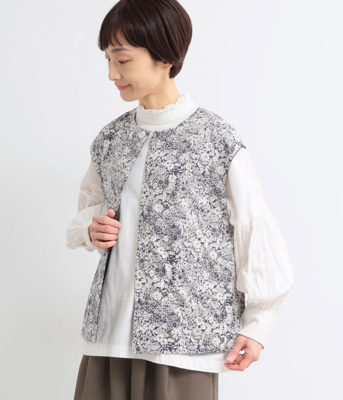 リバティプリント×ダブルガーゼ　リバーシブルベスト(ネイビー系-38)