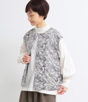 リバティプリント×ダブルガーゼ　リバーシブルベスト(ネイビー系-38)