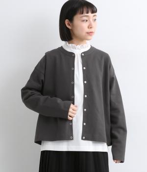 コットンポンチ　スナップカーディガン(チャコール-F)
