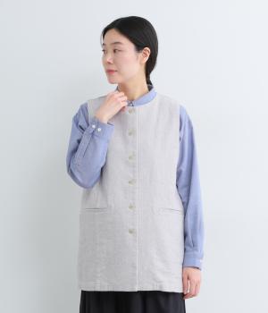 コットンリネンツイードクルーネックベスト